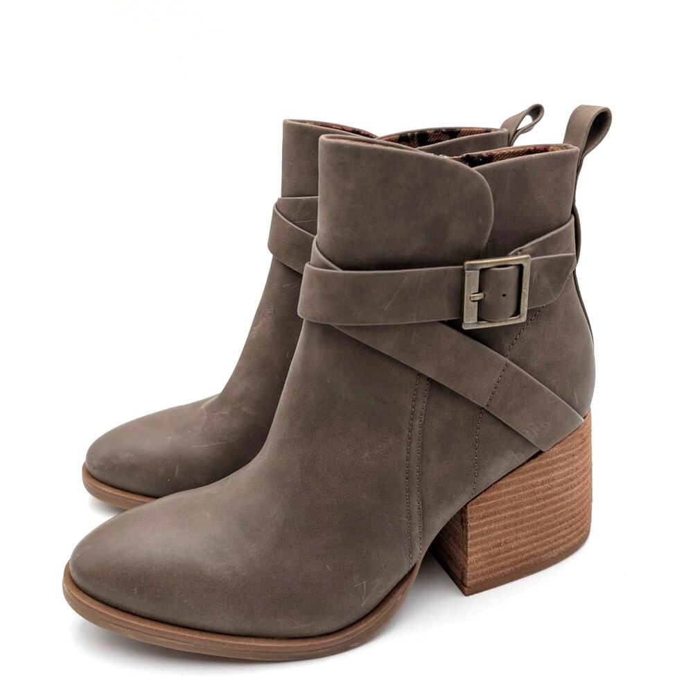 Korks Shyla Block Heel Ankle Bootie Buckle Strap Women's Taupe Size US10M EU40.5